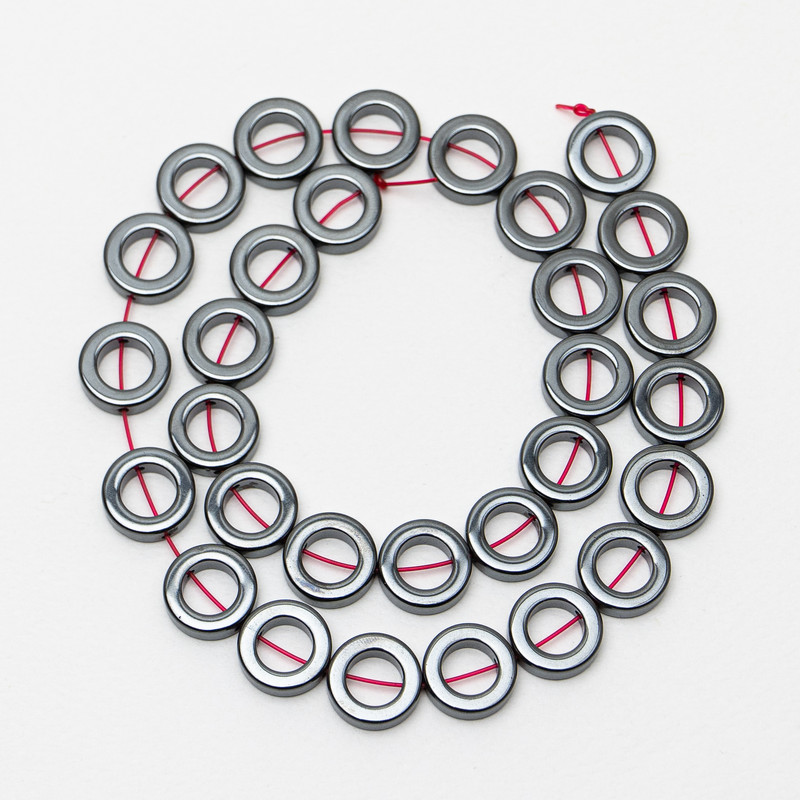 Mărgele de hematit, în formă circulară, diametrul 14×4 mm, ±, gaură interioră de 8 mm, lungime 41 cm, ± pe fir