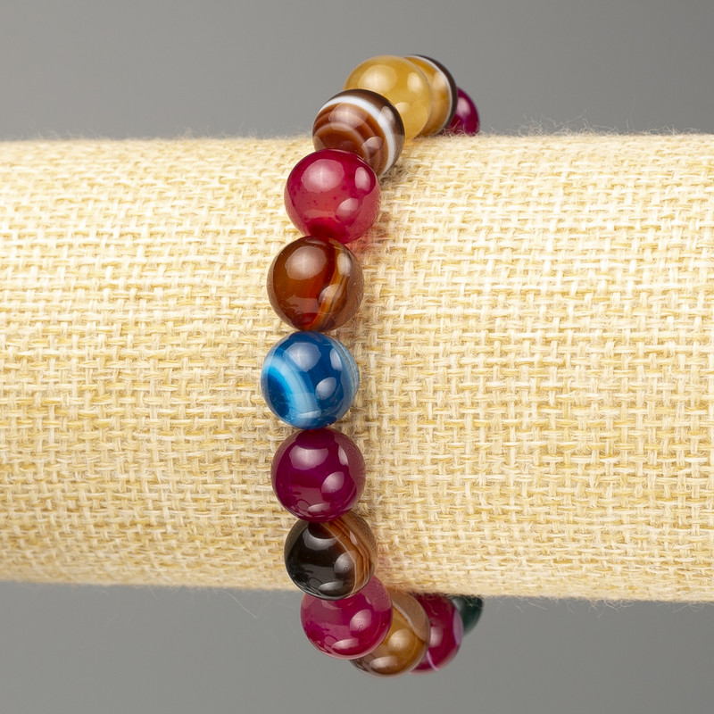 Brățară din agat multicolor, piatră naturală, mărgele lucioase, diametrul 10 mm (+/-), lungime 18 cm (elastică)