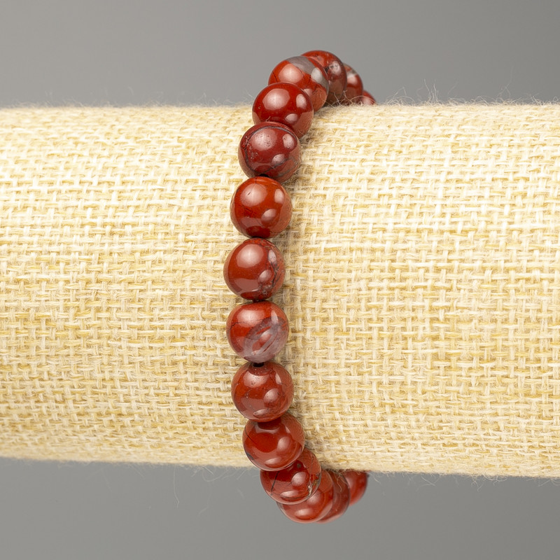 Brățară din jasper roșu, piatră naturală, bile netede, diametru aproximativ 8,5 mm, lungime 18 cm (elastic)
