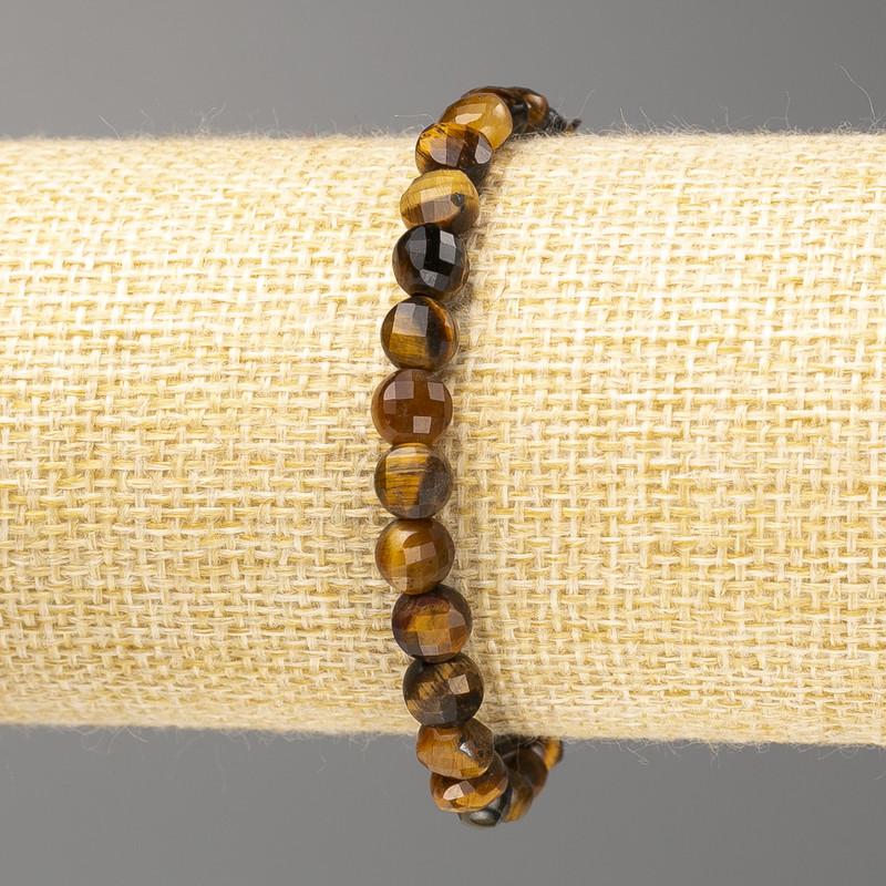 Bratara cu ochi de tigru din piatra naturala, mărgală monedă facetată, diametrul 6,5×4,5 mm, lungime 18 cm (elastic)
