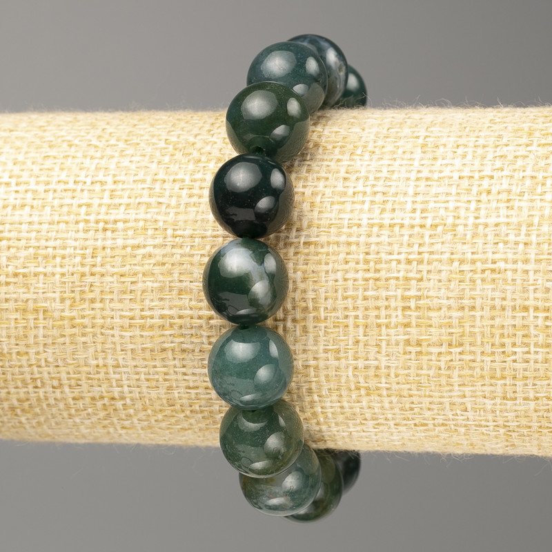 Brățară din jasper verde, bile netede, diametru 12 mm, lungime 18 cm (elastic)