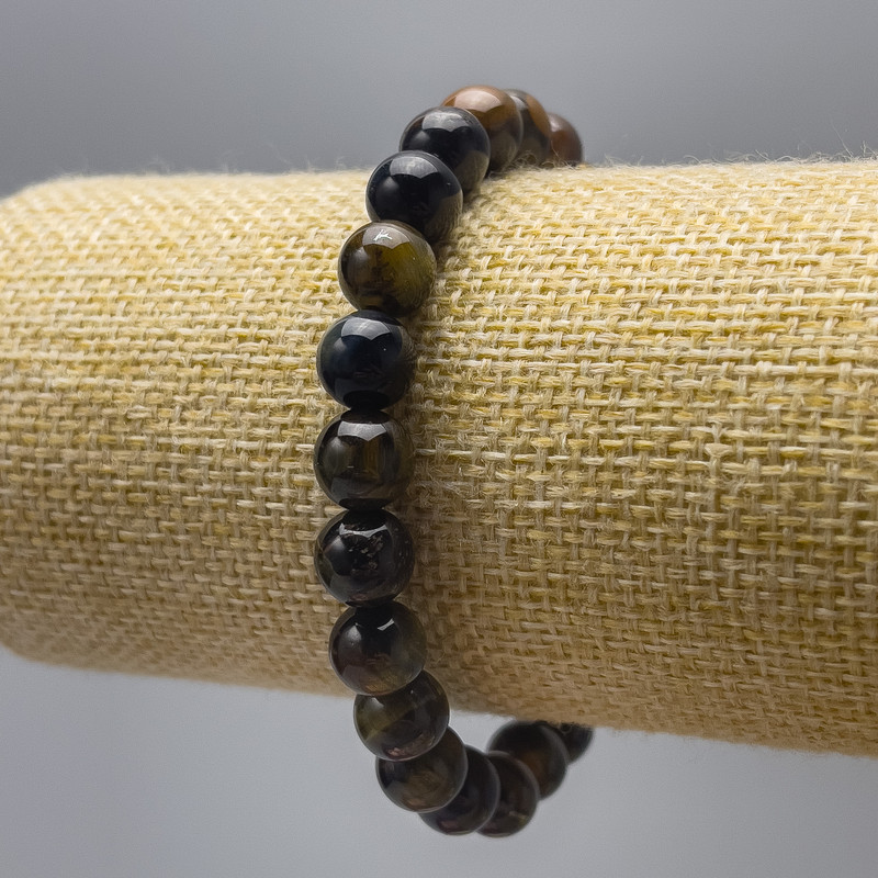 Brățară cu ochi de tigru și ochi de șoim, piatră naturală, bile netede, diametrul de 8 mm, lungime 18 cm (elastic)
