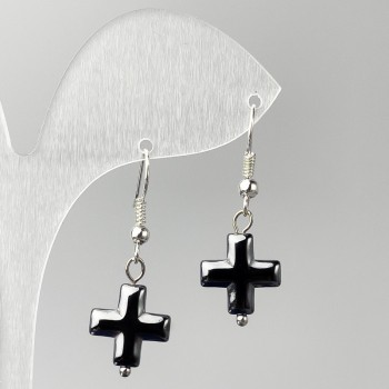 Cercei hematit în formă de cruce, diametru 12 mm, lungime 38 mm
