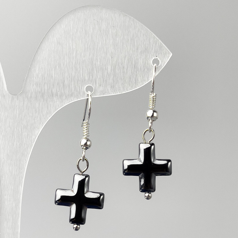Cercei hematit în formă de cruce, diametru 12 mm, lungime 38 mm