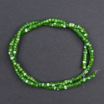 Mărgele nuanțate din sidef verde, formă disc, diametru 4x2 mm, lungime 40 cm ± pe fir