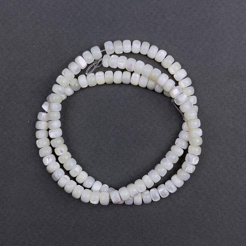Mărgele sidef netede, în formă de rondel, diametrul 6x4 mm, lungime 40 cm, pe fir