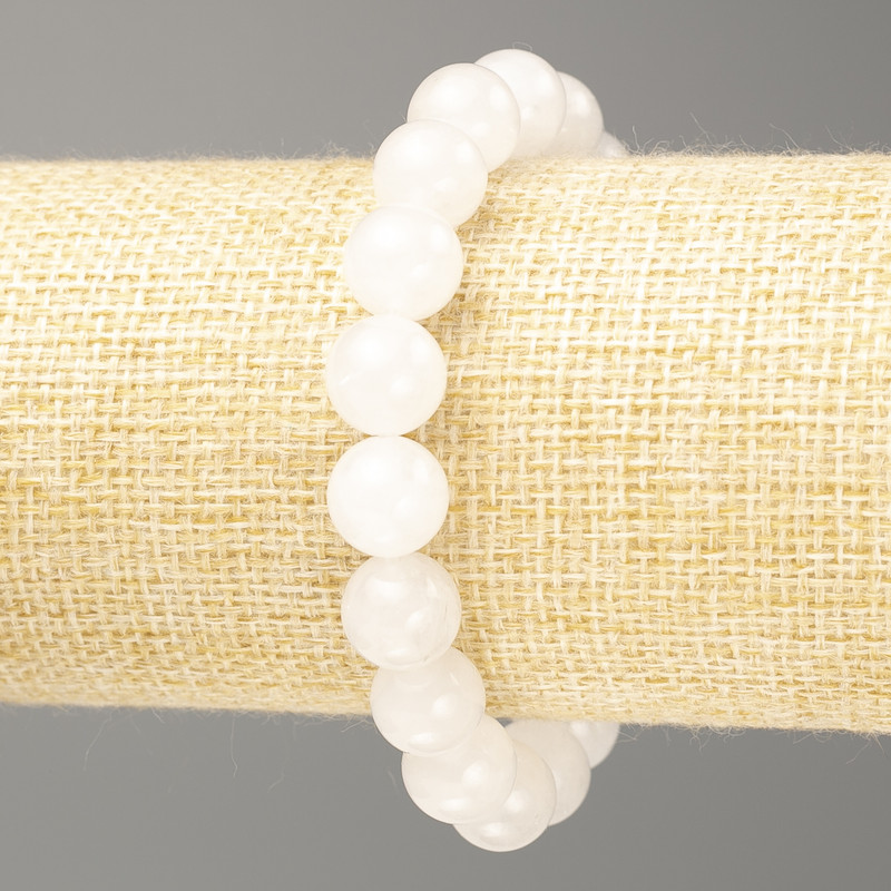 Brățară cu cuarț alb din acrilic, mărgele netede, diametrul de 10 mm, lungime 18 cm (extensibilă)
