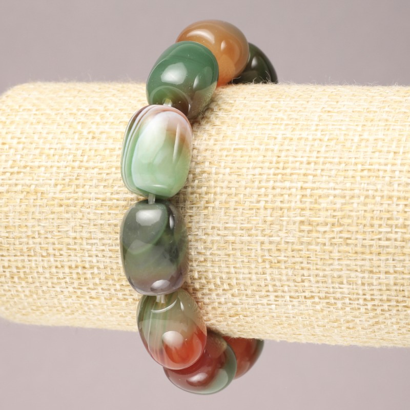 Brățară pe elastic din piatră naturală — agat brazilian, formă barilă netedă, diametru 17x13 mm+