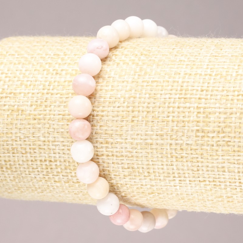 Brățară elastică din piatră naturală, opal roz, mărgele netede, diametru aproximativ 6 mm