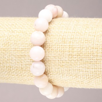 Браслет на гумці з натурального каменю Рожевий Опал гладка кулька, діаметр 10(+-)мм