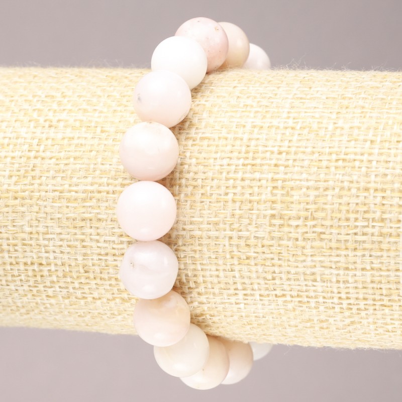Brățară elastică din piatră naturală opal roz, mărgele netede, diametrul 10 mm (±)