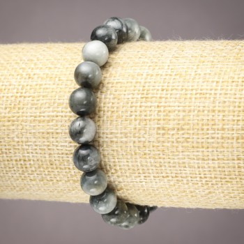 Brățară pe elastic din piatră naturală, ochiul de șoim – bile netede, diametrul 8 mm (±)