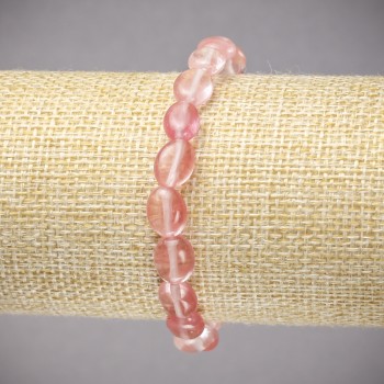 Brățară pe elastic din piatră naturală calcedon, oval neted, diametrul 10x8 mm, lungime 18 cm