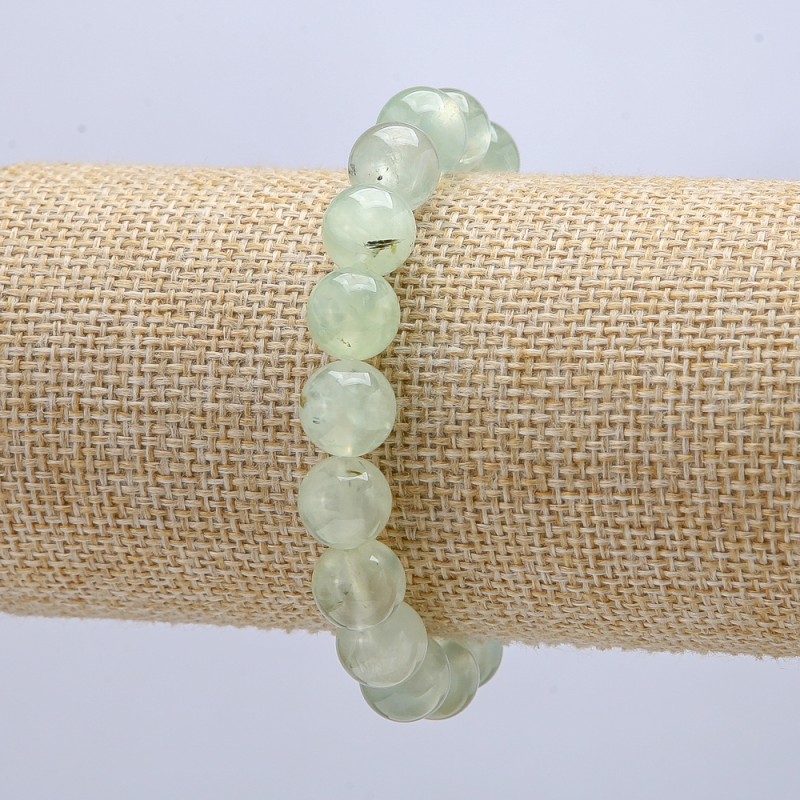 Brățară pe elastic din prehnit, bile lucioase, diametrul 10 mm, lungime 18 cm +