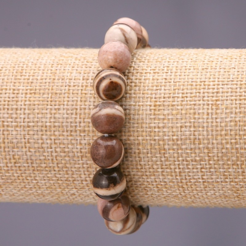 Brățară din piatră naturală jasper, bile netede, diametrul de 8 mm, pe șnur elastic, circumferința de 18 cm