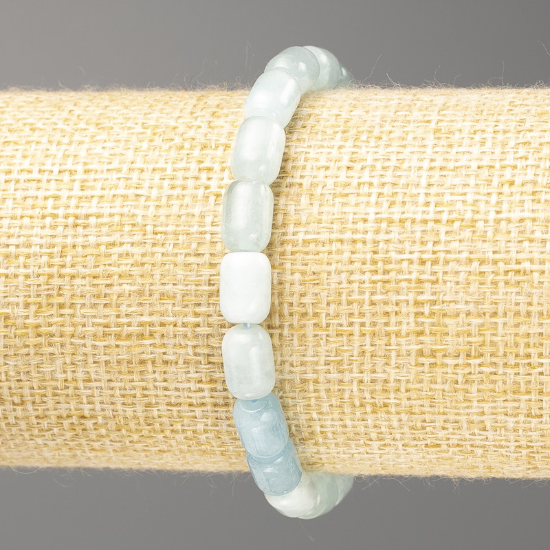 Brățară din piatră naturală de acvamarin, mărgele-barilă, diametrul 9×6 mm, lungime 18 cm (elastic)