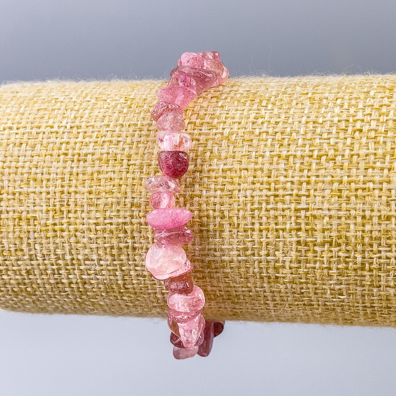 Brățară din cuarț roz căpșună, piatră naturală, granule 8×3 mm, lungime 18 cm (elastică)