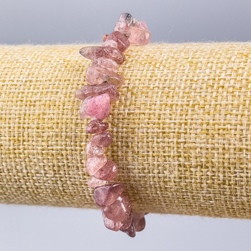 Brățară din cuarț roz căpșună, piatră naturală, granule, diametru 8×4 mm, lungime 18 cm (elastic)