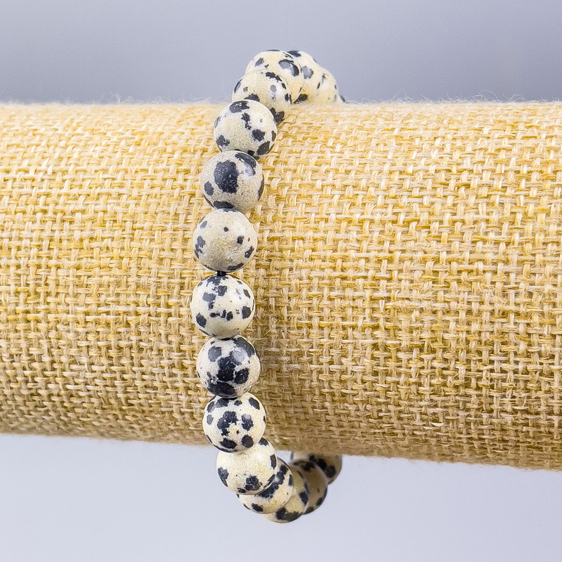 Brățară Jasp Dalmatin (acrilic sintetic) bilă netedă, diametru 8 mm ±, lungime 18 cm (elastic)