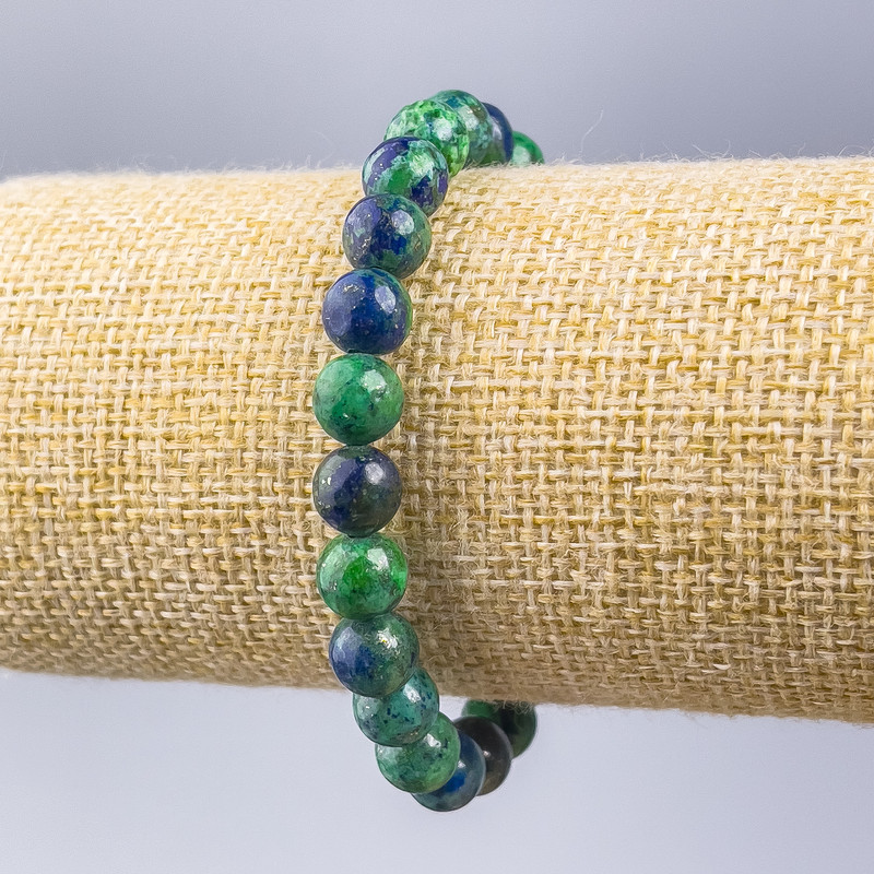 Brățară din azurit, piatră naturală, mărgele netede, diametrul 8 mm, lungime 18 cm (elastic)