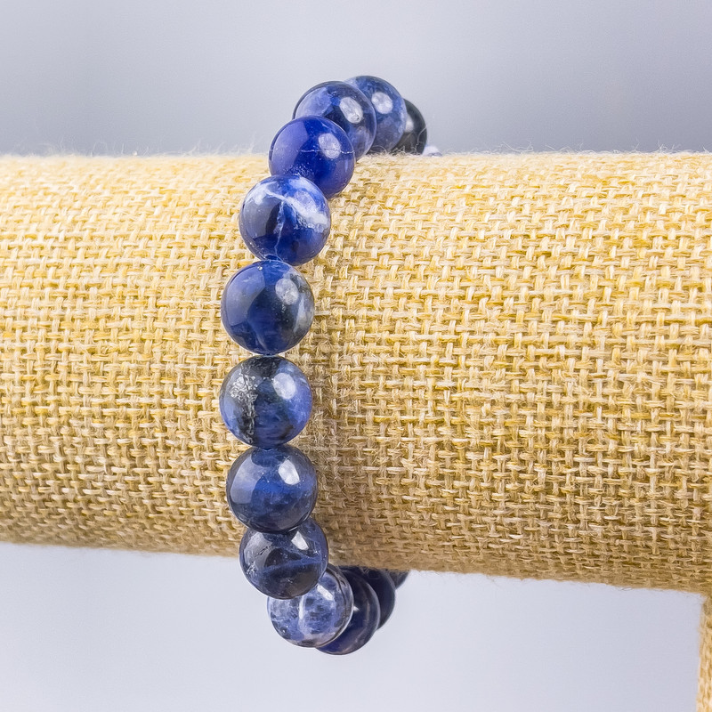Brățară din sodalit natural, mărgele netede, diametru aproximativ 10,5 mm, lungime 18 cm (elastic)