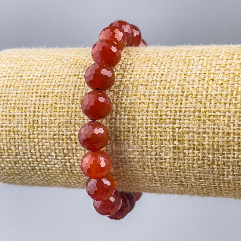 Brățară din carneol natural, mărgele tăiate, diametru 10 mm, lungime 18 cm (elastic)