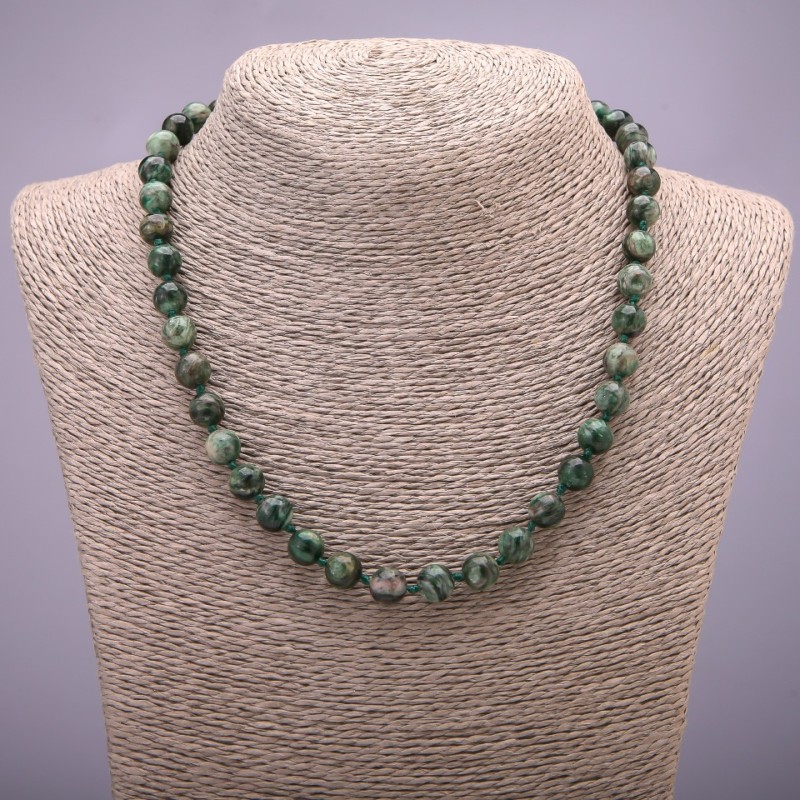 Colier din lepidolit verde natural, mărgele netede, diametrul 8 mm (±), lungime 45 cm+