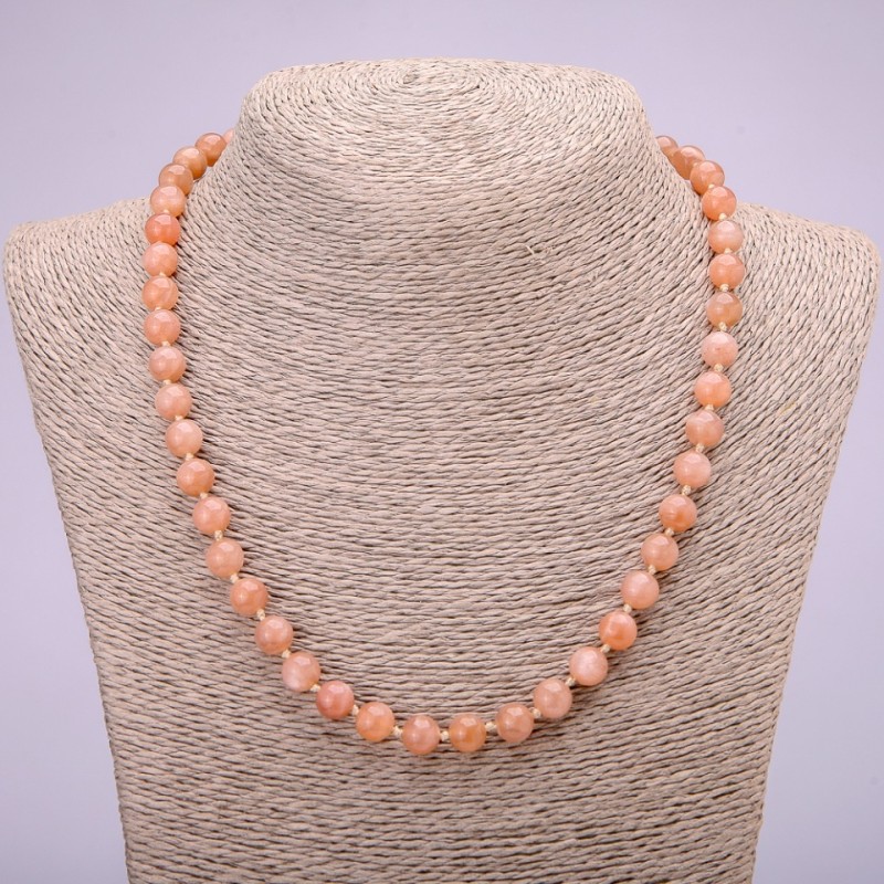 Colier din selenit natural – mărgele netede, diametru 8 mm, lungime 48 cm