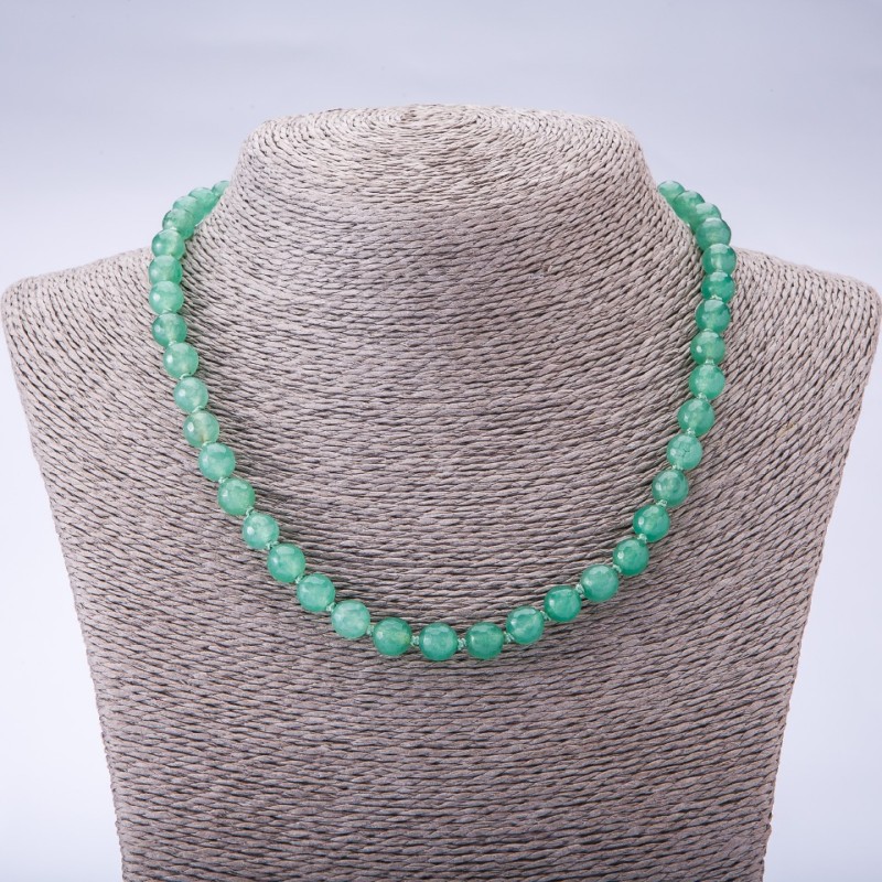 Colier din nefrit natural tonat, bilă tăiată, diametrul 8 mm, lungime 45 cm