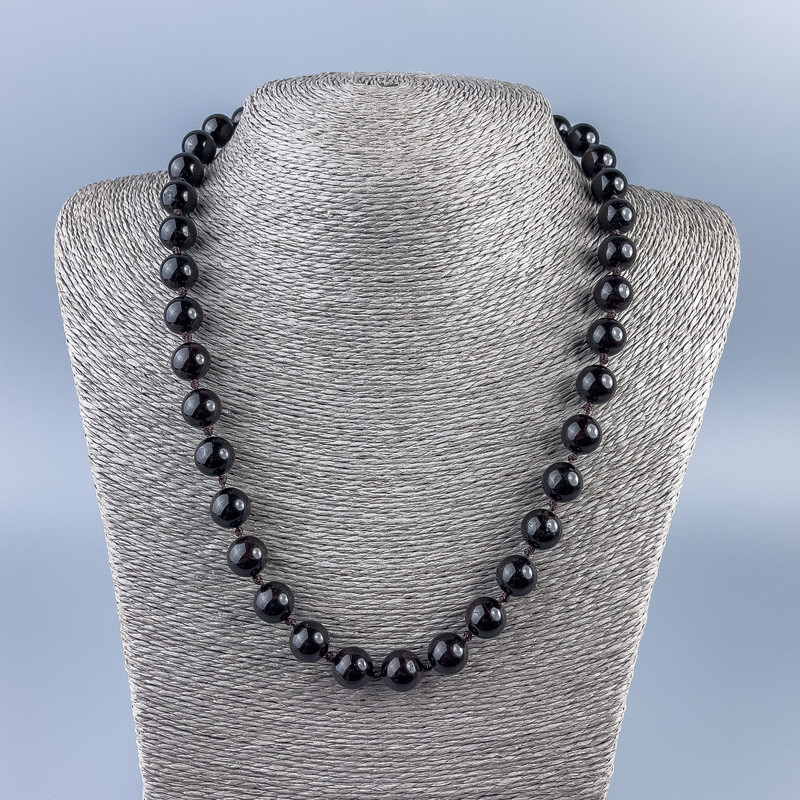 Colier din piatră naturală cu granat, bile netede, diametrul de 10 mm, lungime 48 cm