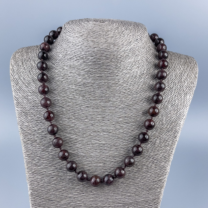 Colier din piatră naturală de granat, mărgele netede, diametrul 10,5 mm, lungime 48 cm