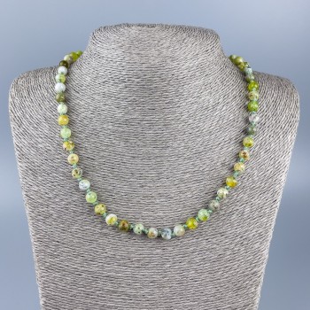 Colier din piatră naturală, opal verde, mărgele netede, diametru 7 mm, lungime 52 cm +