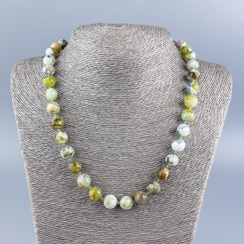 Colier din opal verde, bilă netedă, diametru 10 mm, lungime 50 cm +