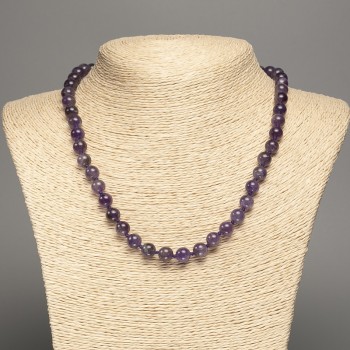 Colier din ametist natural, mărgele netede, diametru 8 mm, lungime 46 cm
