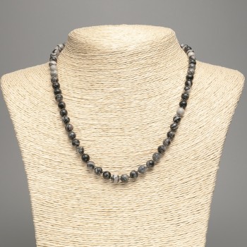 Намисто Яшма Пікассо сіра (штучний акрил) гладка кулька, діаметр 6, 5мм+-, довжина 48см +