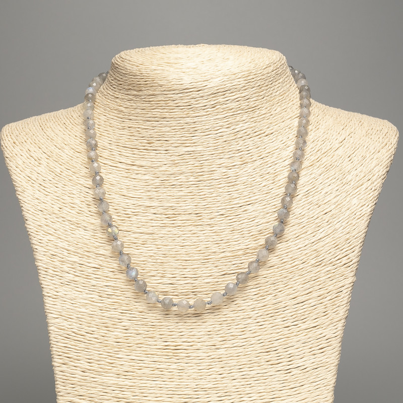 Colier din labradorit natural, mărgele facetate de 6 mm, lungime 50 cm +