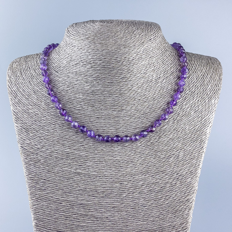 Colier din piatră naturală, ametist, mărgele facetate, diametru 6 mm ±, lungime 48 cm ±