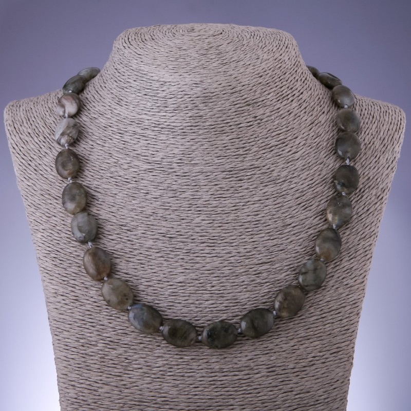 Colier din labradorit natural, piatră ovală, diametrul 16×12 mm, lungime 49 cm