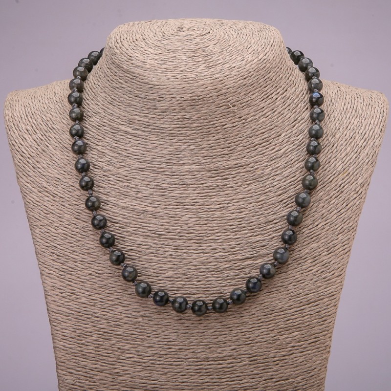 Colier din labradorit natural, bilă netedă, diametrul de 8 mm, lungime 45 cm
