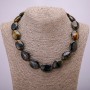 Colier din piatră naturală ochi de uliu, oval 25×18 mm, lungime 45 cm +
