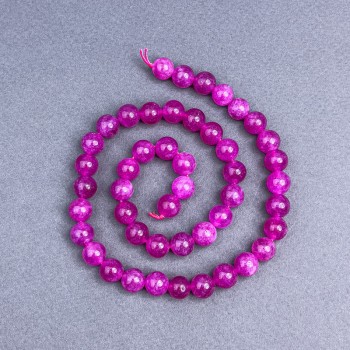 Mărgele din turmalin zmeuriu, formă sferică netedă, diametrul 8,5 mm, pe șnur, lungime 38 cm+