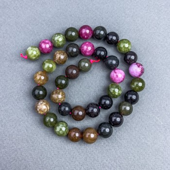 Mărgele din turmalin natural, piatră, bile netede, diametrul 10,5 mm, pe șnur, lungime 37 cm+