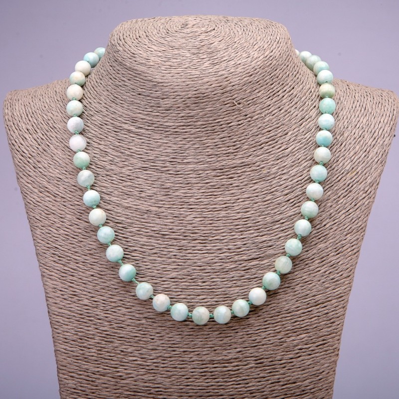 Colier din piatră naturală larimar, mărgele lucioase, diametrul 8 mm, lungime 45 cm