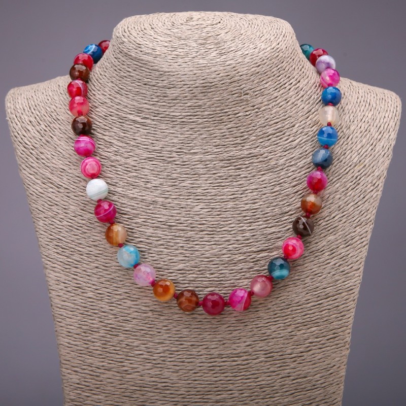 Colier din agate naturale, sortiment de culori, mărgele fațetate, diametrul aproximativ de 10 mm, lungime 48 cm