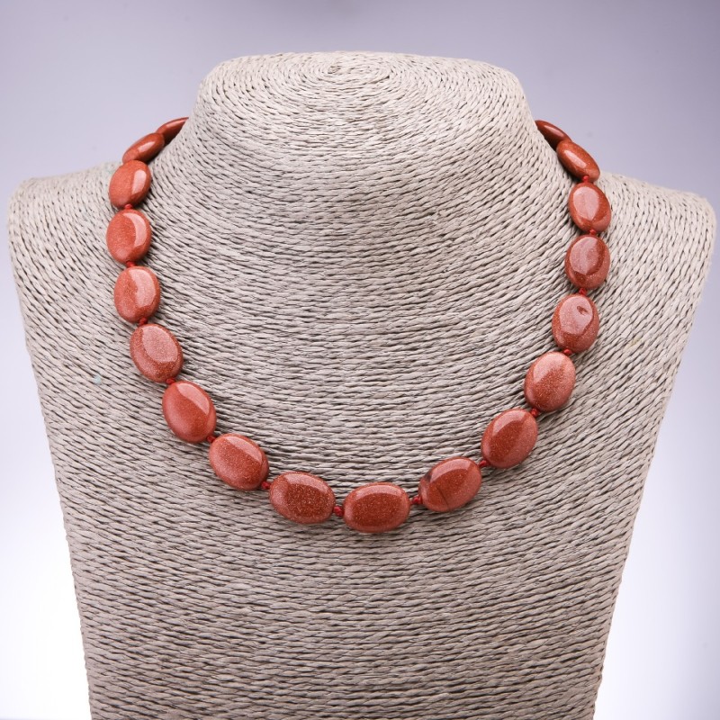 Colier din aventurin sintetic (piatră naturală) „nisip auriu” plat, oval, diametrul 13x18 mm, lungime 45 cm