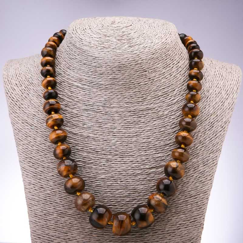 Colier din ochi de tigru natural, rondel progresiv, diametrul 10x6mm-19x14mm, lungime 45 cm