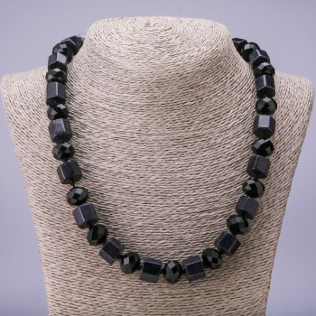 Colier din aventurin «Nisip albastru noaptea Cairo» hexagonal, diametrul perlelor 12 mm, rondel din agat, diametrul 14×11 mm, lungime 50 cm