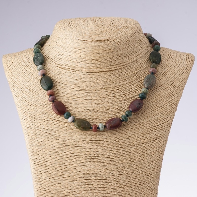 Colier din jasper natural, multicolor, formă ovală și disc, lungime 45 cm, dimensiuni 13×18 mm, grosime 8 mm