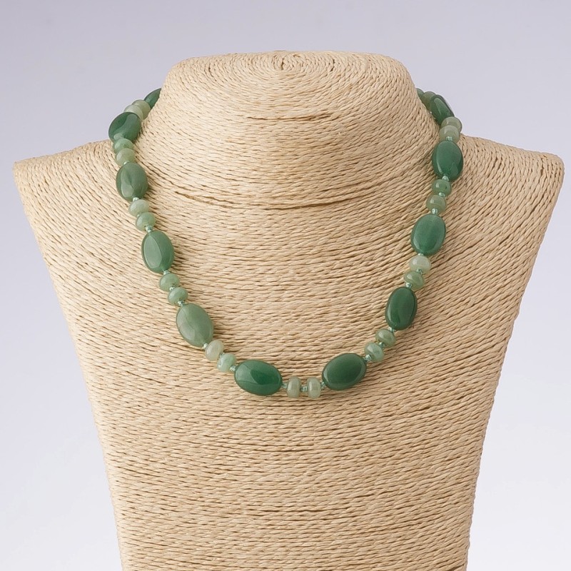 Colier din nefrit natural în formă ovală și disc, lungime 45 cm, diametrul 13×18 mm, 8 mm