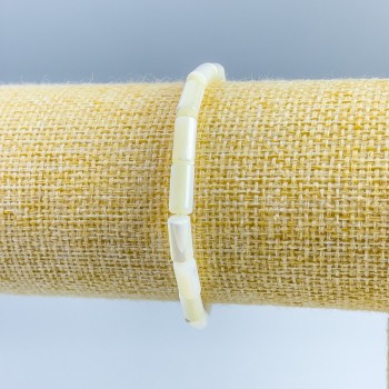 Brățară din sidef alb, cilindrică, diametrul 4,5x10 mm, lungime 18 cm (elastic)